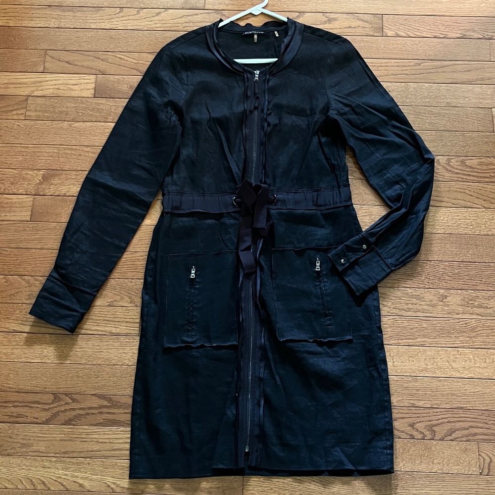 Elie Tahari Black Linen Dress Pockets Zipper Front - Picture 3 of 17